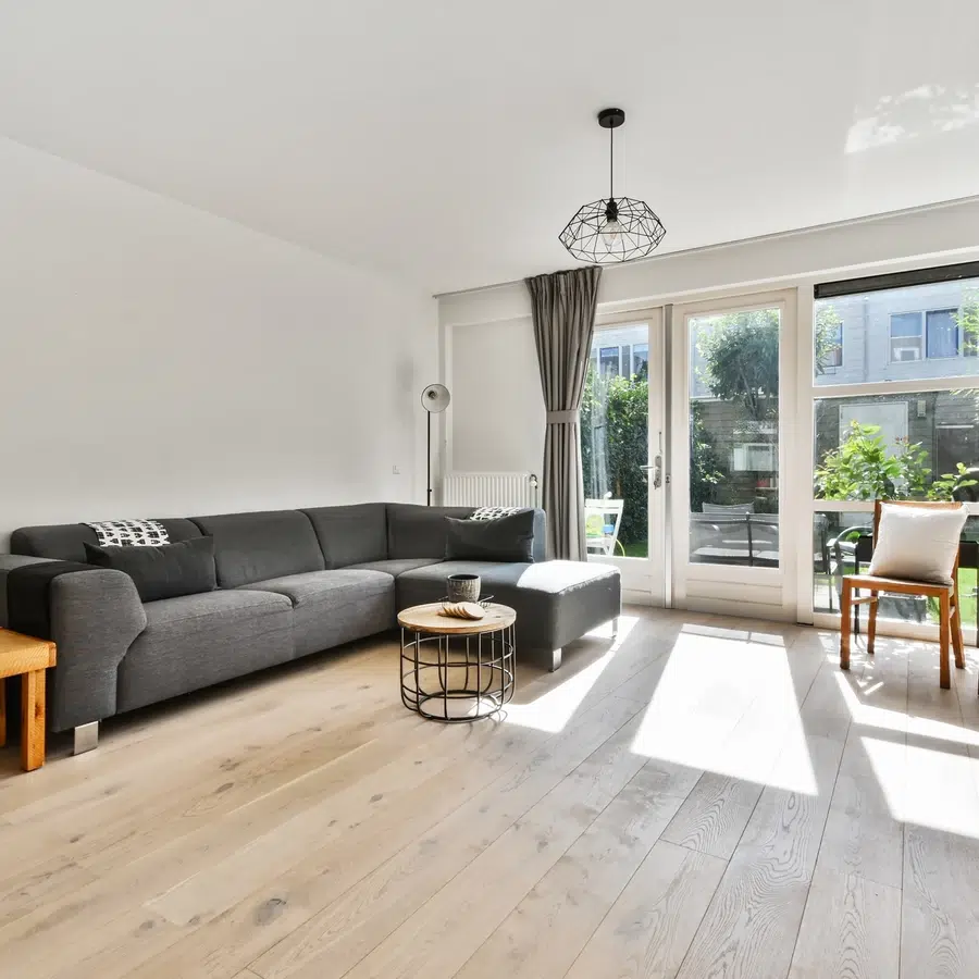 Salon moderne avec canapé gris